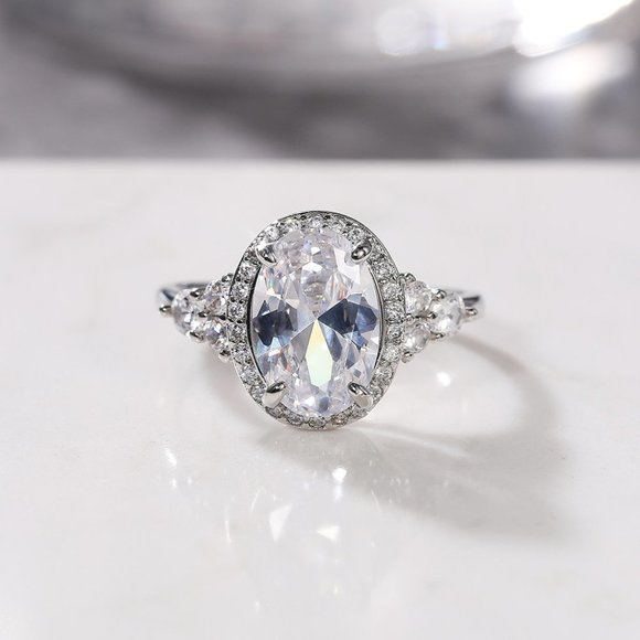 ▶Beautiful Noble Oval Pure CZ Macro Pave Silver Wedding Luxury Rings K936